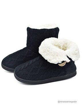 ONCAI Women's Knit Slipper Boots Pull-On Comfort Winter Warm Indoor Outdoor